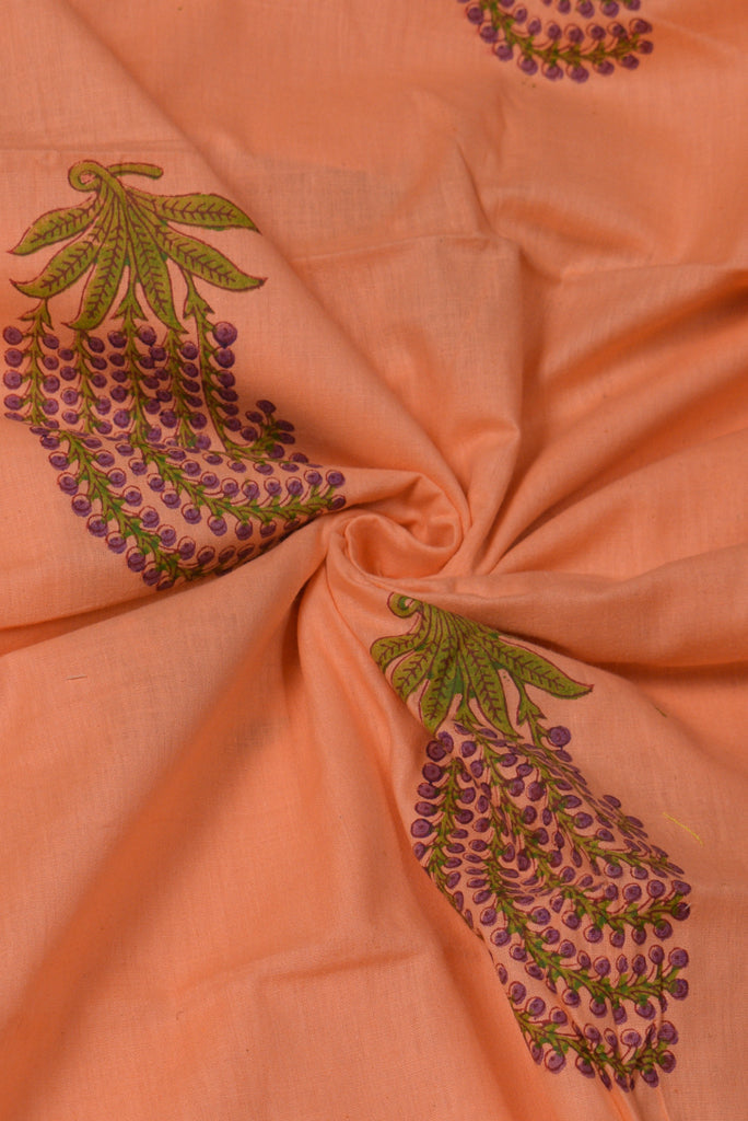 (Cut Piece 0.60 Mtr) Orange Flower Print Cotton Fabric