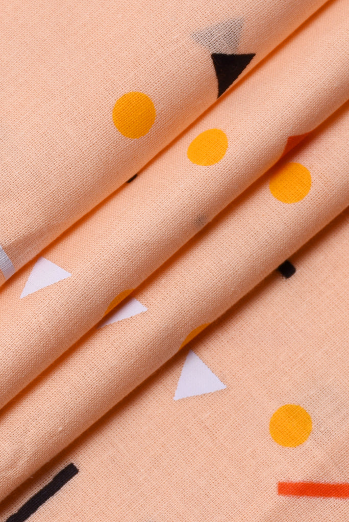 Peach Geometric Print Cotton Fabric