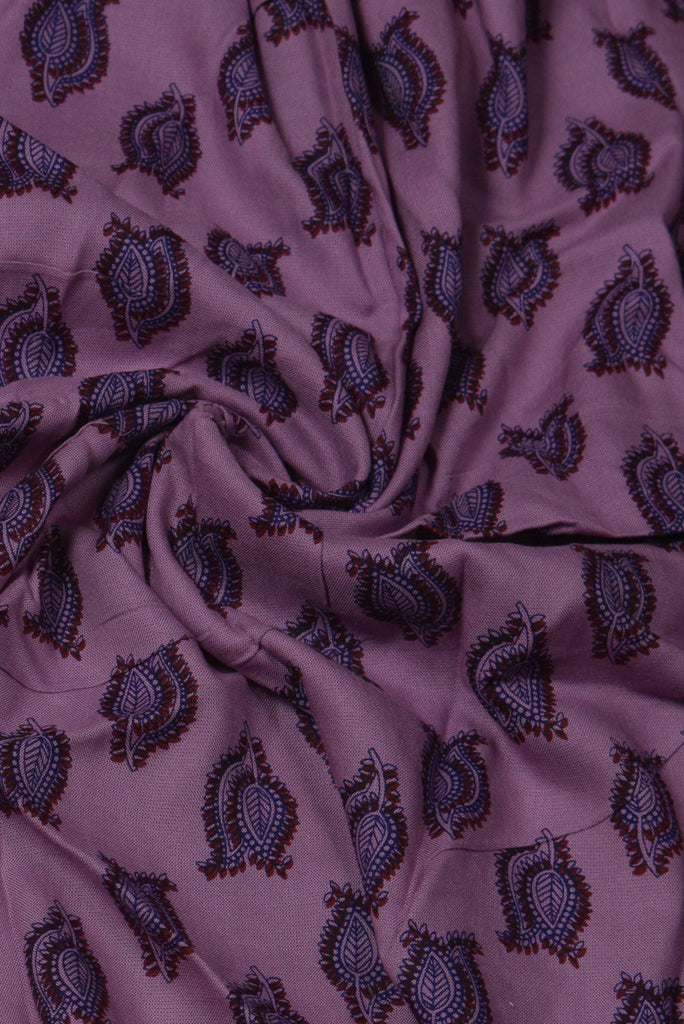Violet Leaf Print Rayon Fabric