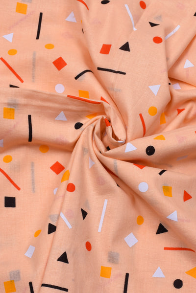 Peach Geometric Print Cotton Fabric
