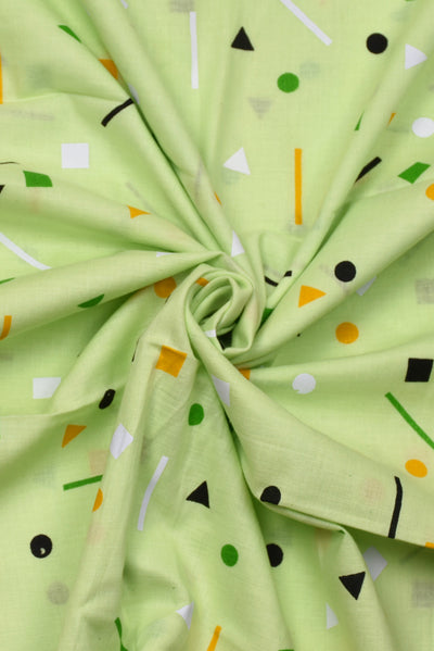 Light Green Geometric Print Cotton Fabric