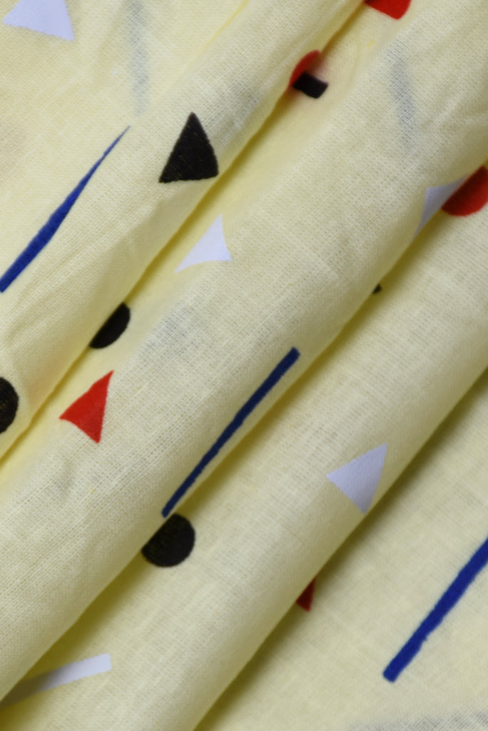 Light yellow Geometric Print Cotton Fabric
