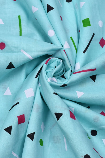 Sky Blue Geometric Print Cotton Fabric