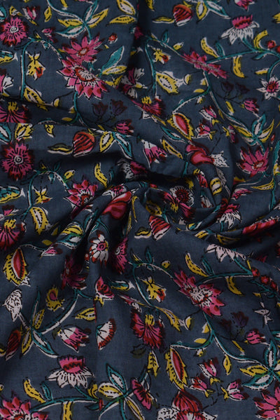 Gray Flower Print Rayon Fabric