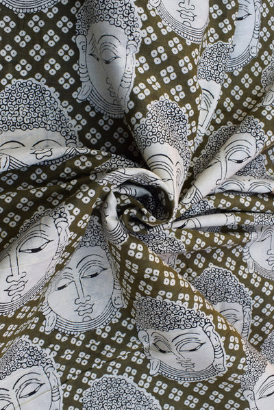 Mehndi Buddha Print Cotton Fabric
