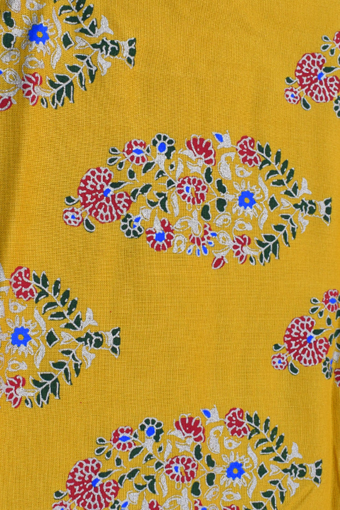 Yellow Gold Flower Print Rayon Fabric