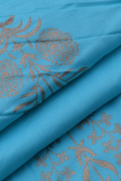 Light Blue Flower Printed Rayon Fabric