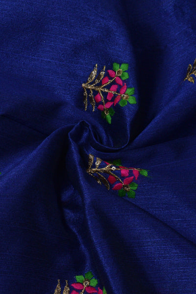 Blue Flower Print Bamboo Silk Fabric