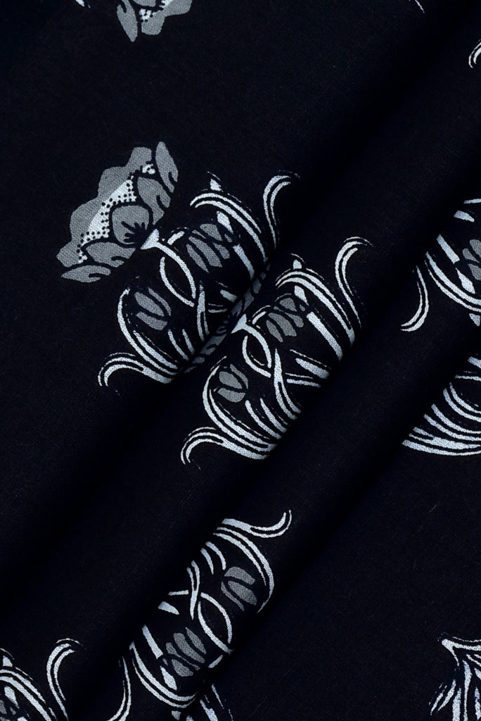 Black Flower Print Cotton Fabric