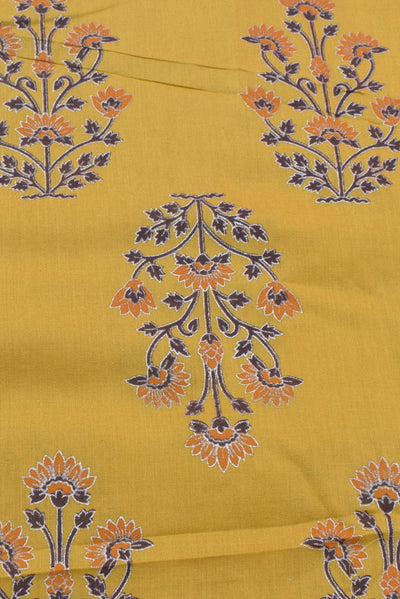 Mustard Flower Print Cotton Fabric