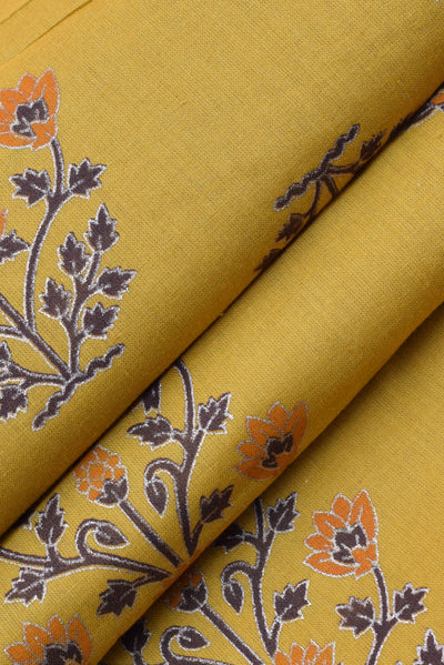 Mustard Flower Print Cotton Fabric