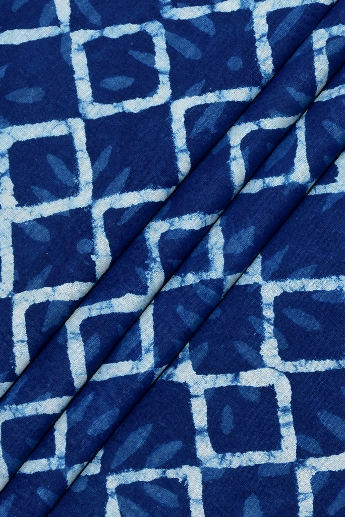 Blue Square Print Indigo Cotton Fabric