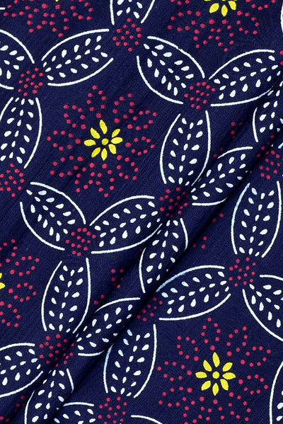 Blue Flower Print Jacquard Fabric