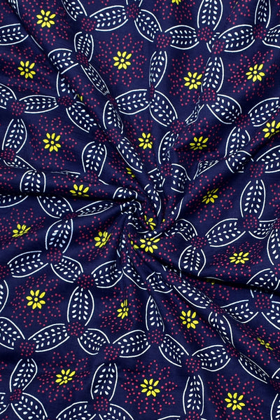 Blue Flower Print Jacquard Fabric