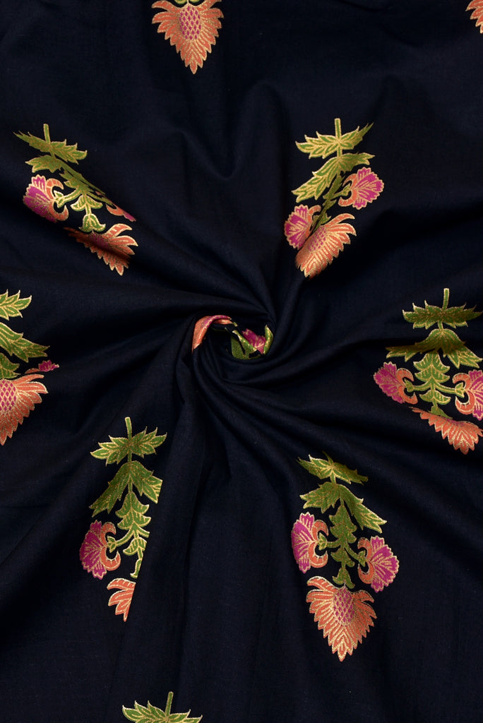 Black PinkFlower print Cotton Fabric