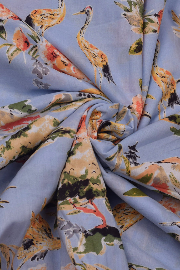 Violet Bird Print Cotton Fabric