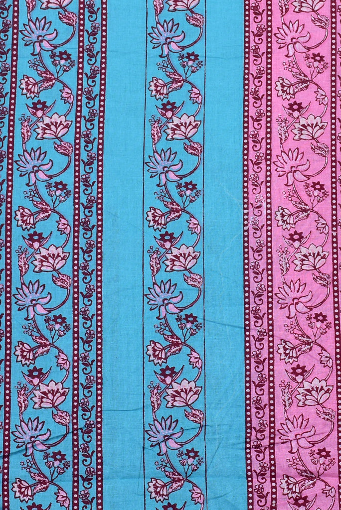 (Cut Piece 0.55 Mtr) Blue & Pink Flower Print Cotton Fabric