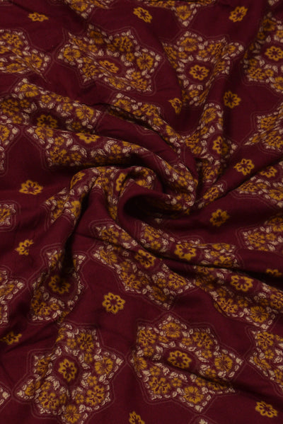 Maroon Flower Print Rayon Fabric