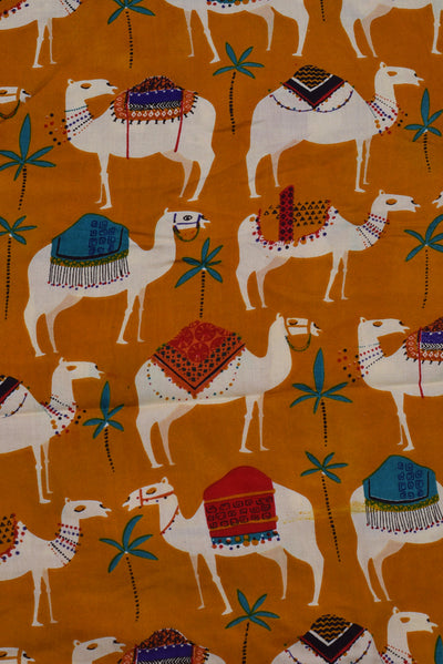 Yellow Camel Print Handblock Fabric