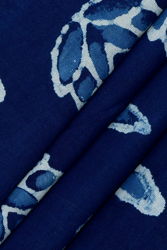 Blue Flower Print Indigo Cotton Fabric