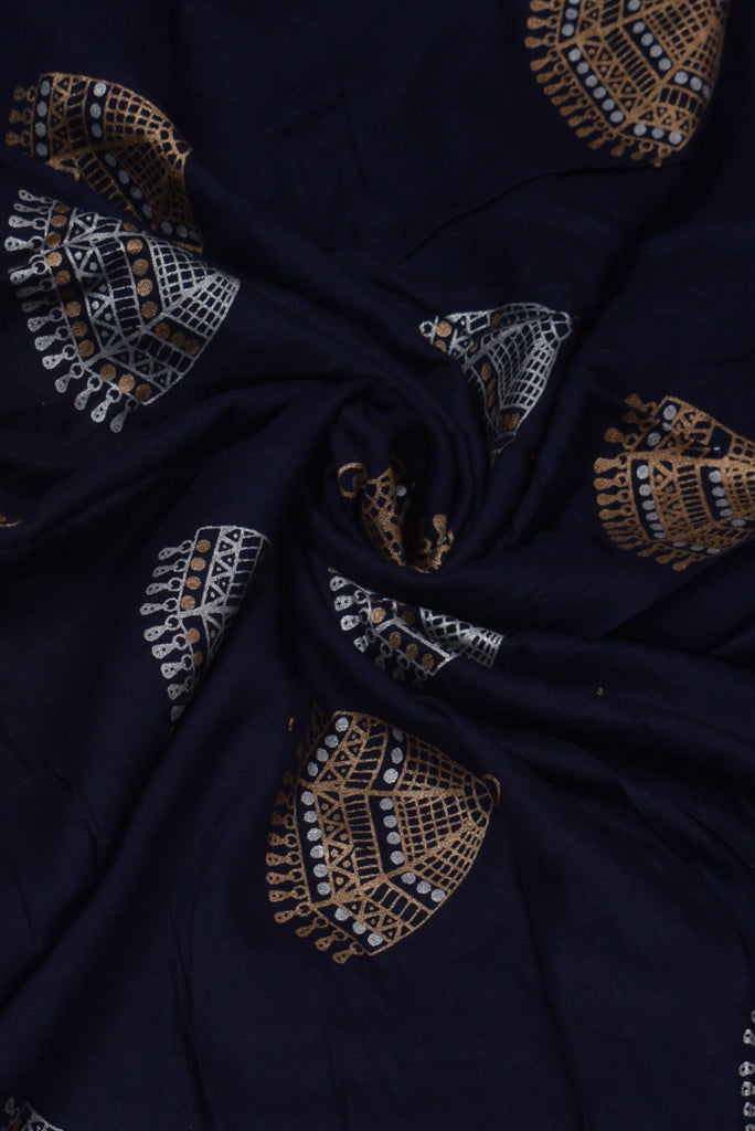 Navy Blue Printed Rayon Fabric