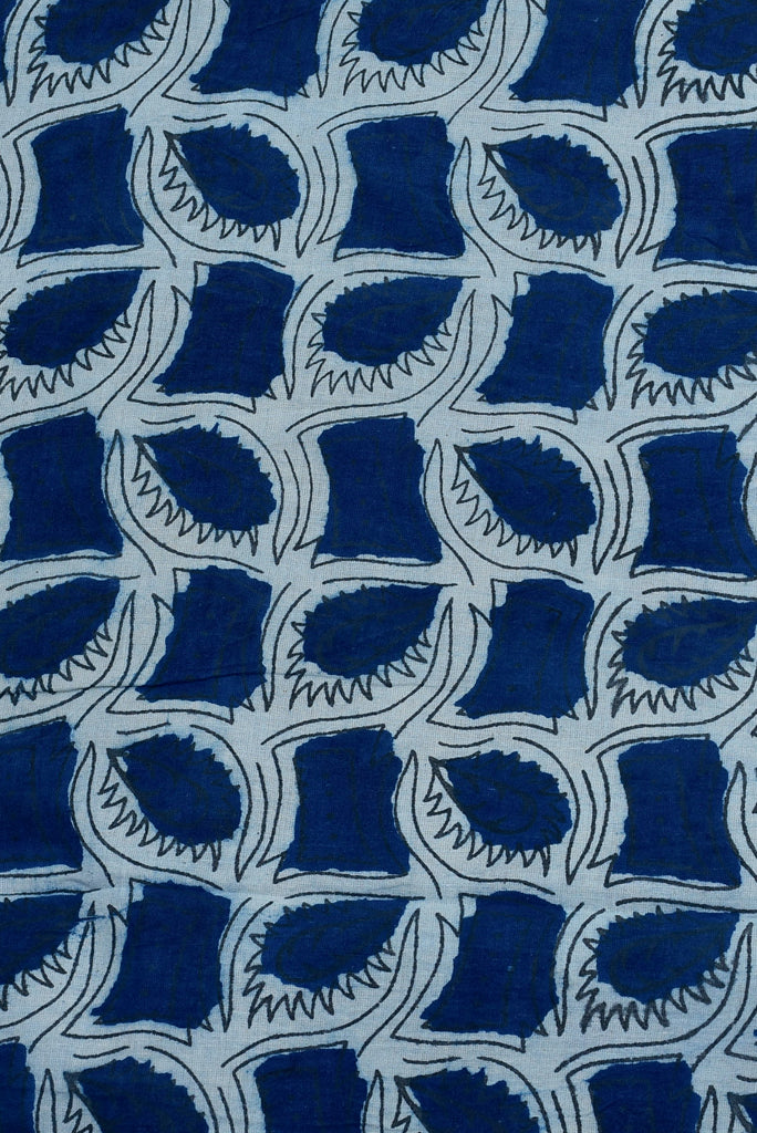 Blue Leaf Print Indigo Cotton Fabric