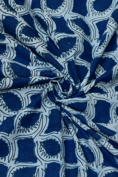 Blue Leaf Print Indigo Cotton Fabric