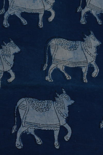 Indigo Cow Print Cotton Fabric