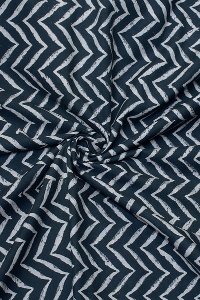 Grey Stripes Print Handblock Fabric