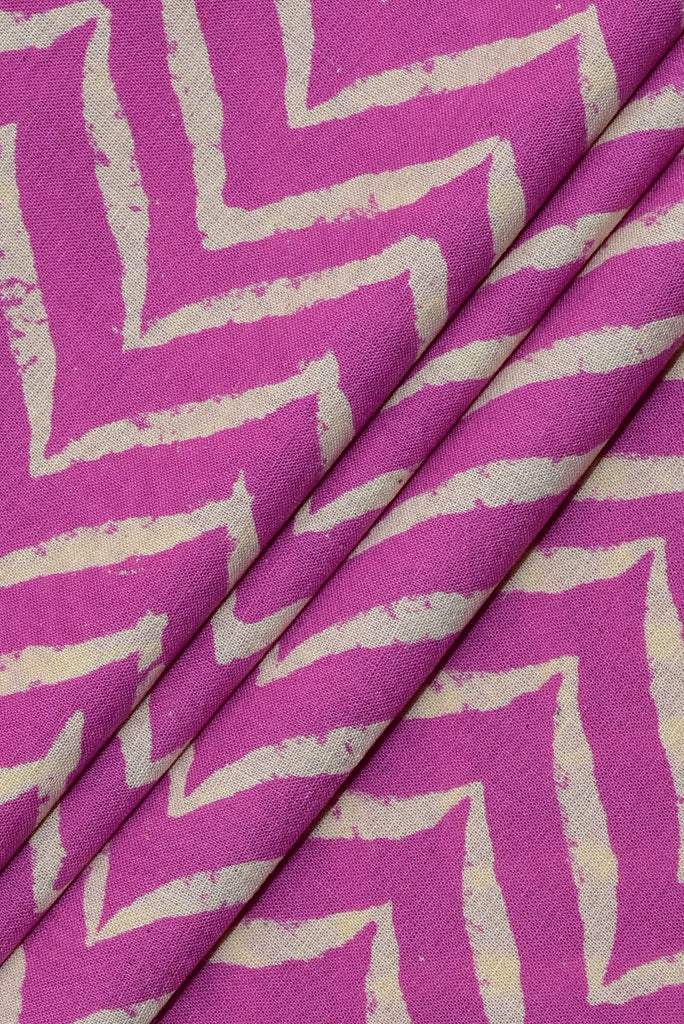 (Cut Piece 0.80 Mtr) Pink Stripes Print Handblock Fabric