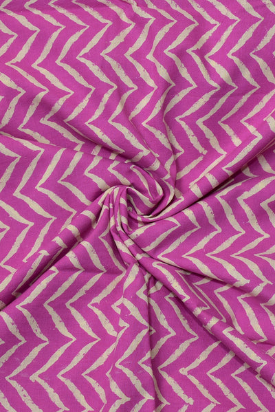 (Cut Piece 0.80 Mtr) Pink Stripes Print Handblock Fabric