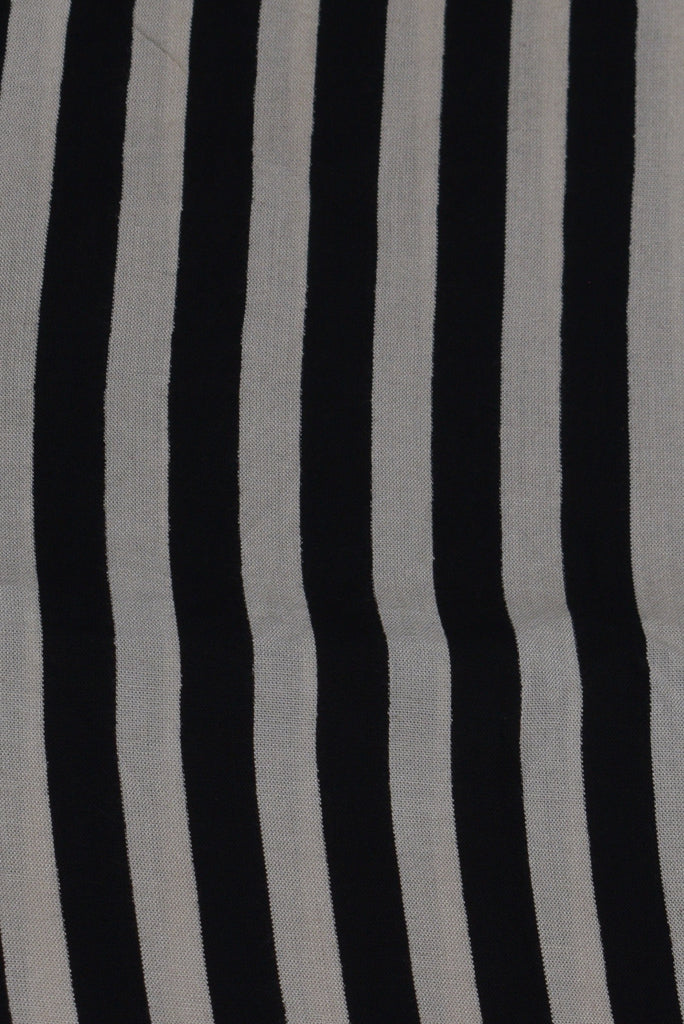 (Cut Piece 0.70 Mtr) White & Black Stripes Print Rayon Fabric