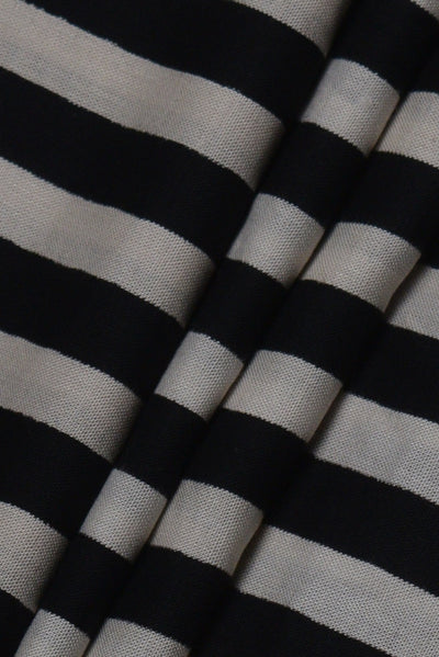 White & Black Stripes Print Rayon Fabric