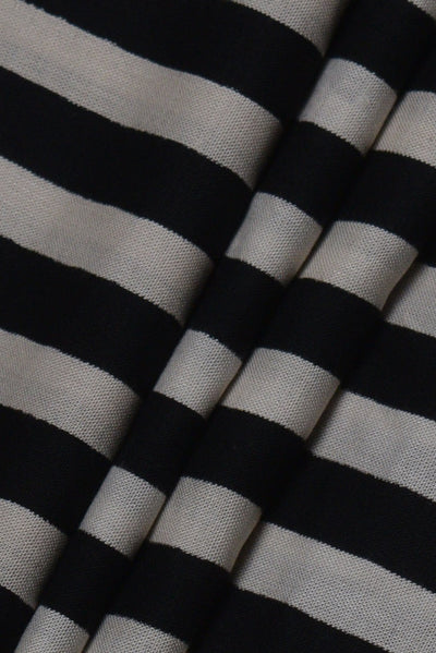(Cut Piece 0.70 Mtr) White & Black Stripes Print Rayon Fabric
