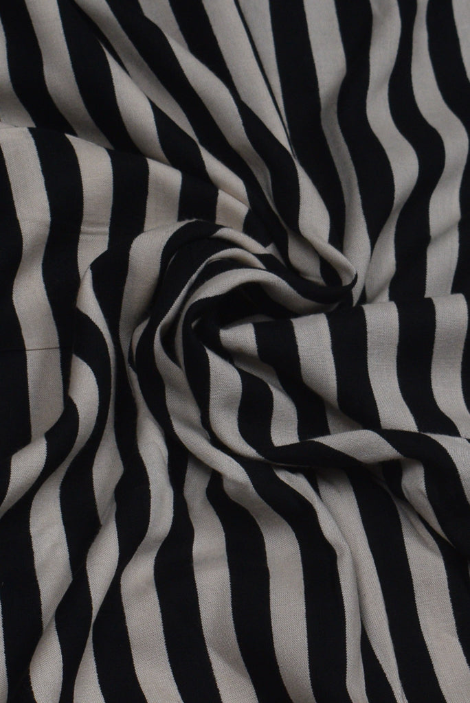 White & Black Stripes Print Rayon Fabric