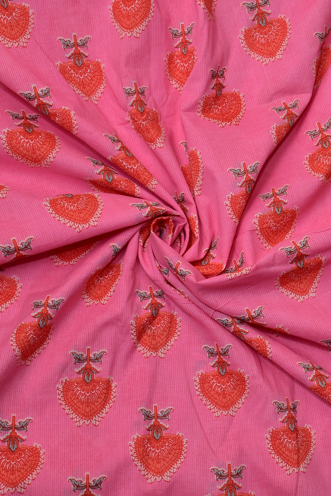Pink Flower Print Cotton Fabric