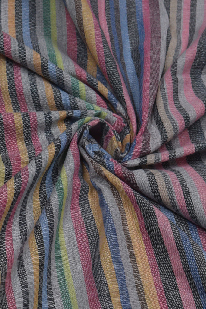 (Cut Piece 0.55 Mtr) Multicolor Stripes Print Cotton Fabric