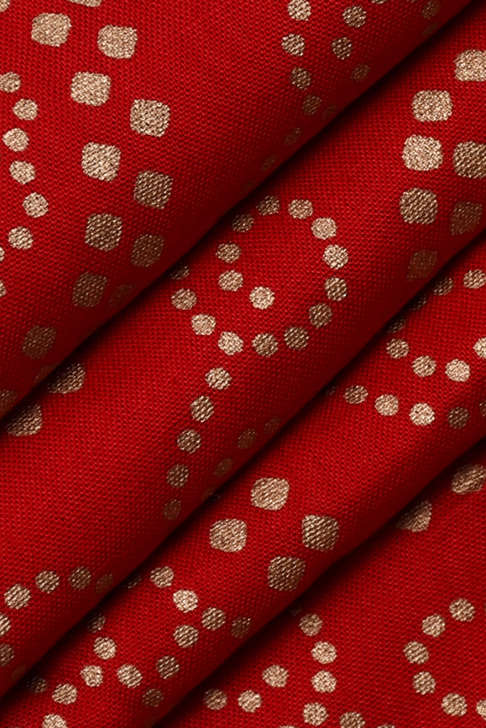 Red Bandhej Gold Print Rayon Fabric