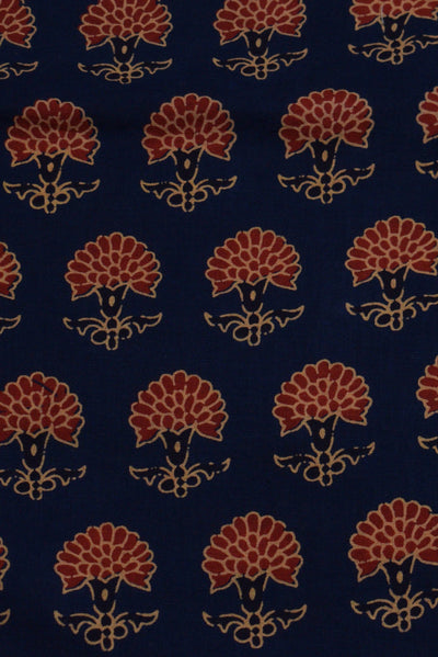 (Cut Piece 0.60 Mtr) Blue Flower Print Cotton Fabric