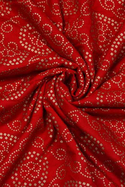Red Bandhej Gold Print Rayon Fabric