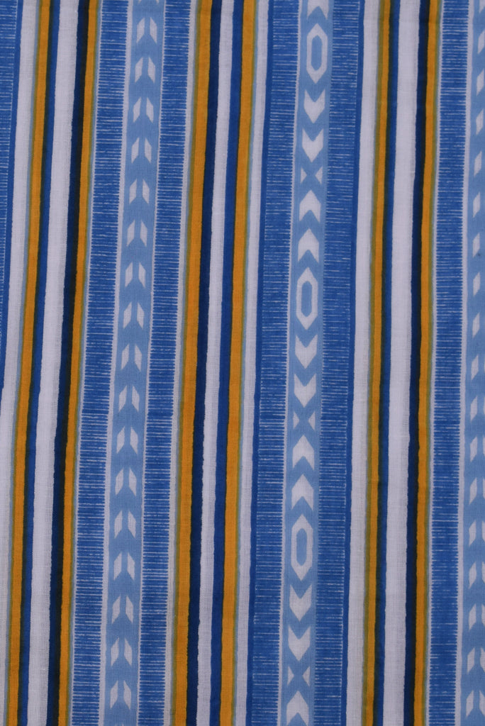Blue Lining Print Cotton Screen Printed Fabric