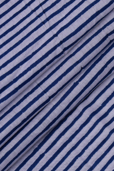 Blue & White Lining Print Cotton Fabric