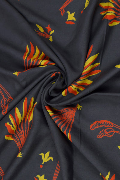 Dark Grey Rayon Print Fabric