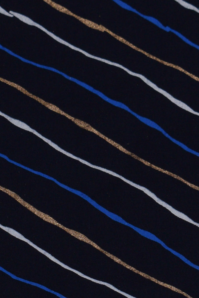 Navy Blue Stripes Print Cotton Fabric