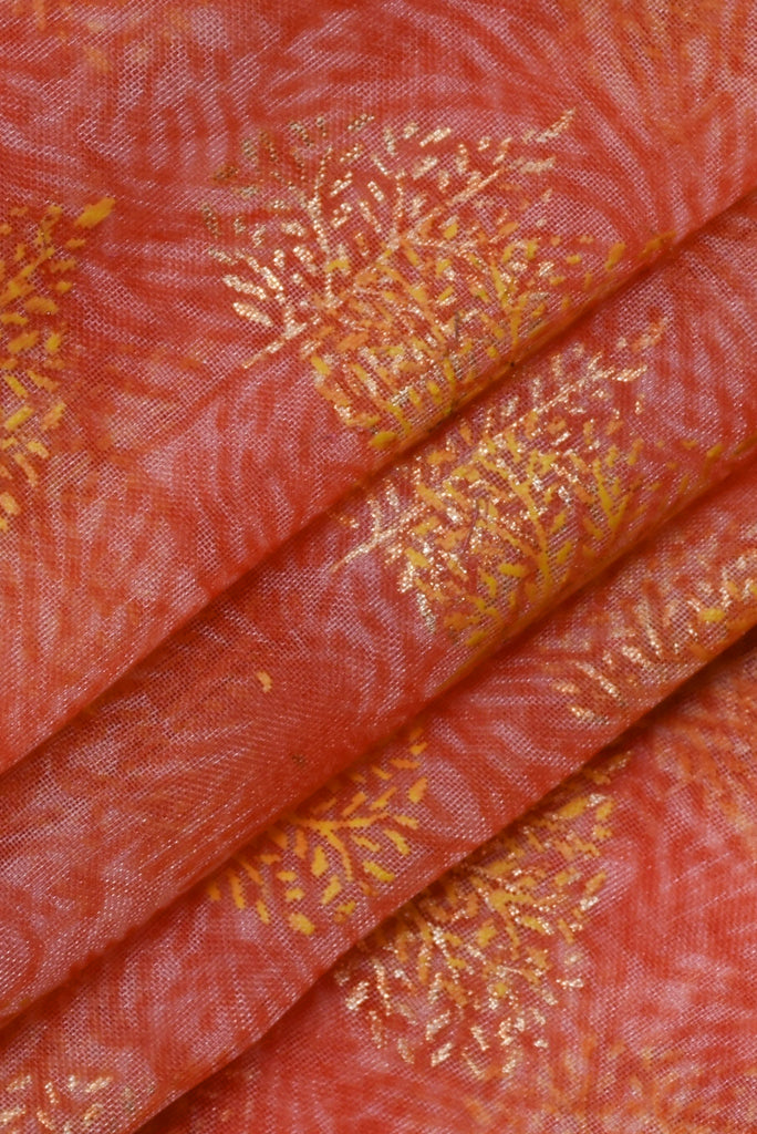 Coral Leaf Organza Silk Fabric