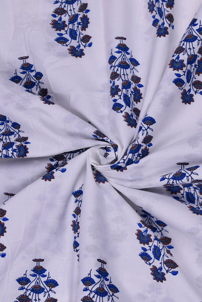 White Flower Printed Cotton Fabric