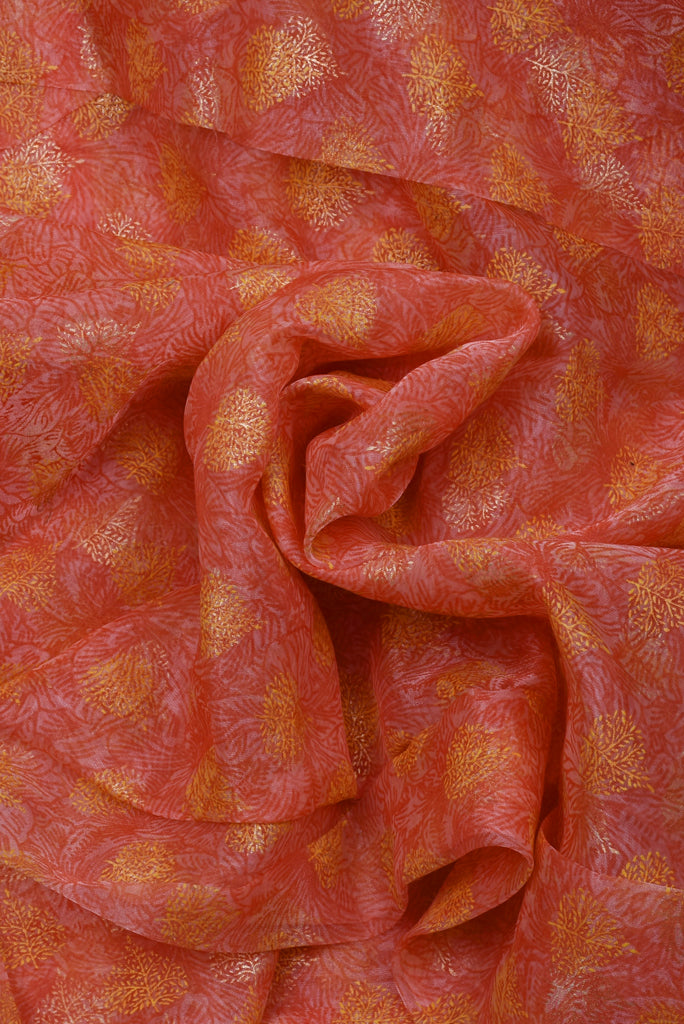 Coral Leaf Organza Silk Fabric