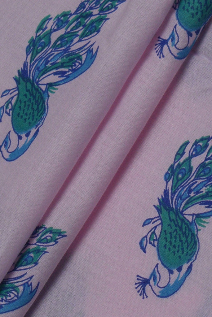 Pink Peacock Print Cotton Fabric