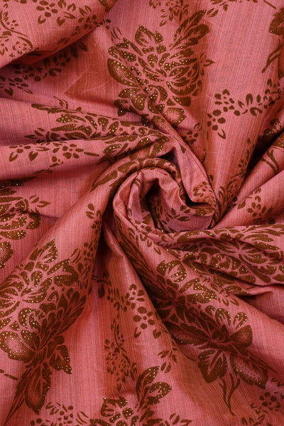 (Cut Piece 0.50 Mtr) Golden Peach Flower Taffeta Bamboo Silk Fabric