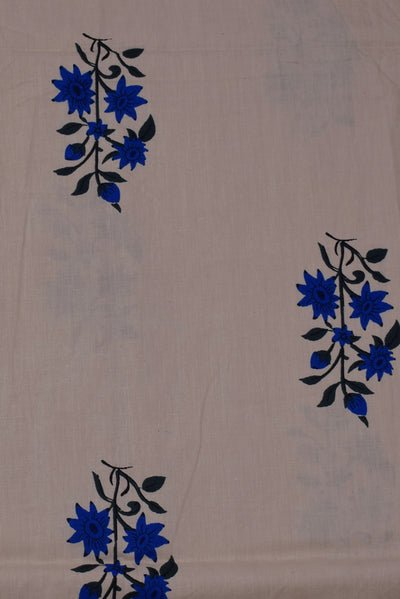 Beige Blue Flower Print Cotton Fabric